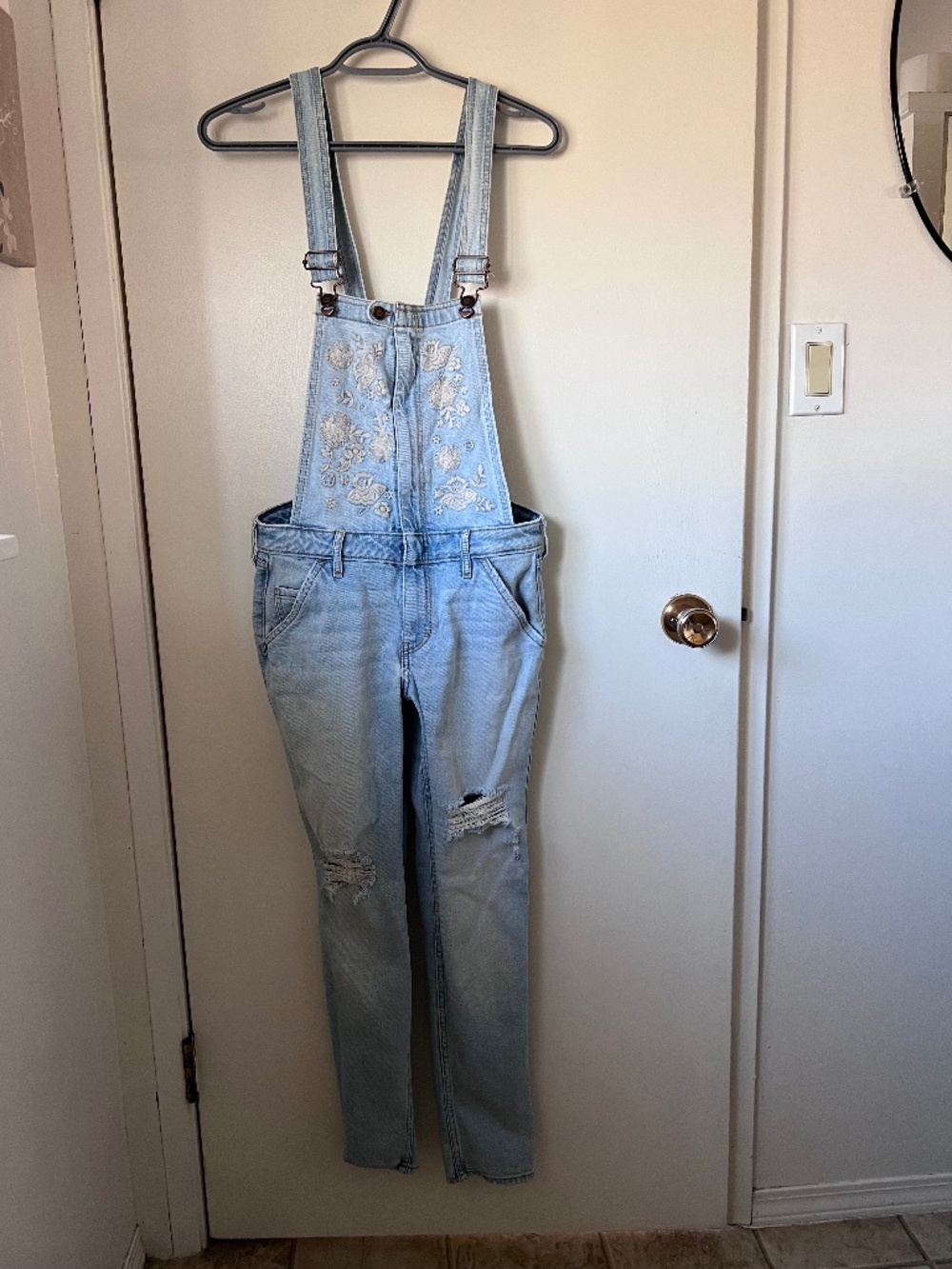 Women’s Floral Embroidered Denim Overalls